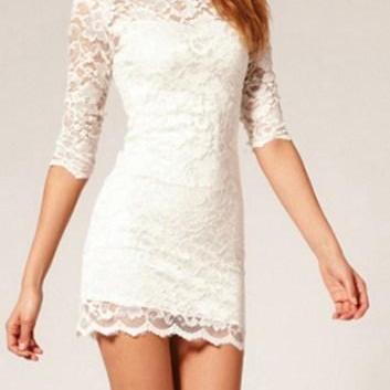 White Hollow Out Lace Dress