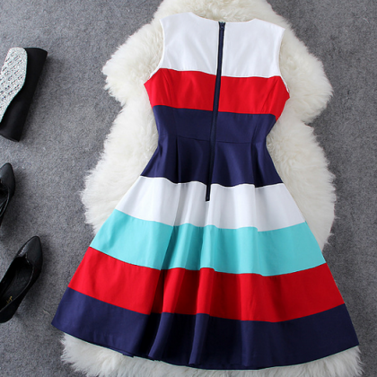 Stripe Sleeveless Dress Evening Dress