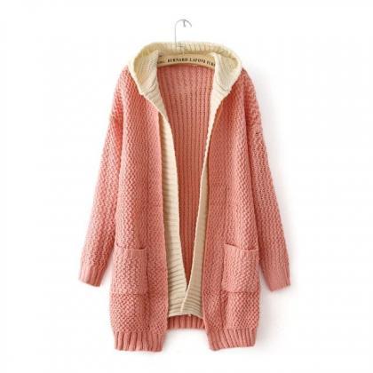 Big Code Knit Hooded Sweater