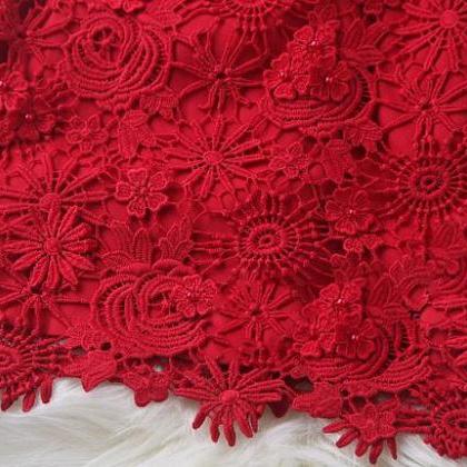 Red Embroidery Beading Temperament Sleeveless..