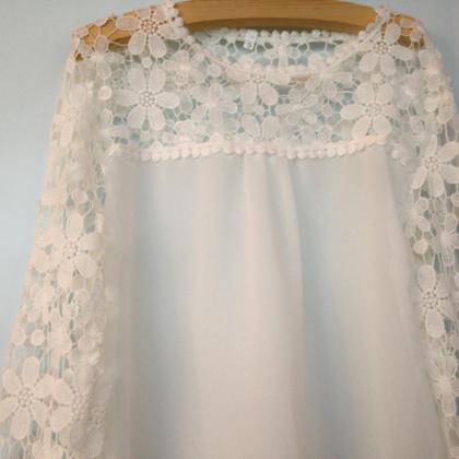 Lace Stitching Loose Long-sleeved Embroidery..
