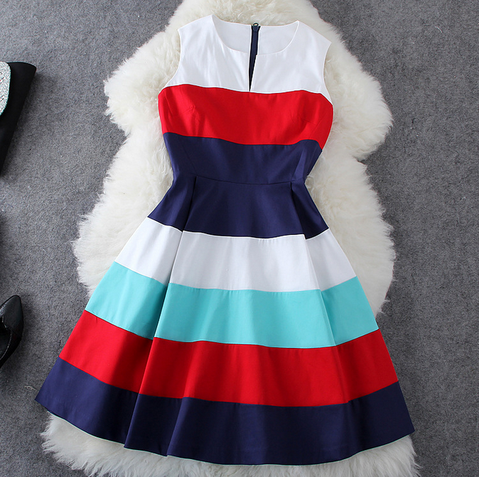 Stripe Sleeveless Dress Evening Dress