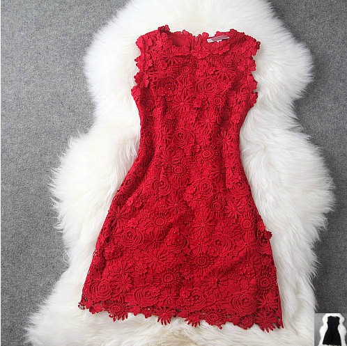 Red Embroidery Beading Temperament Sleeveless Dress